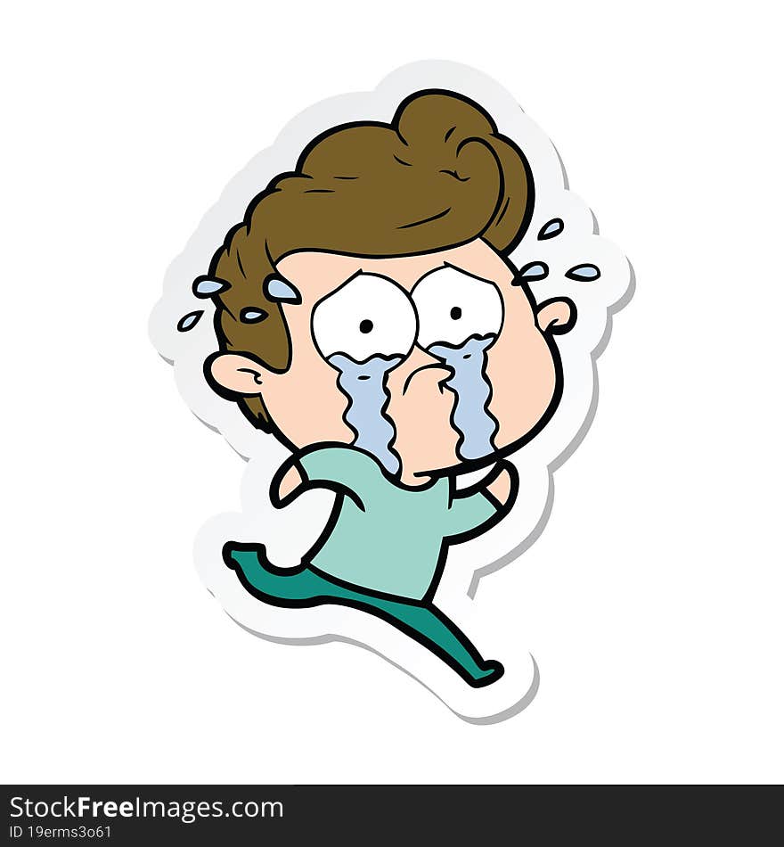 sticker of a cartoon crying man running