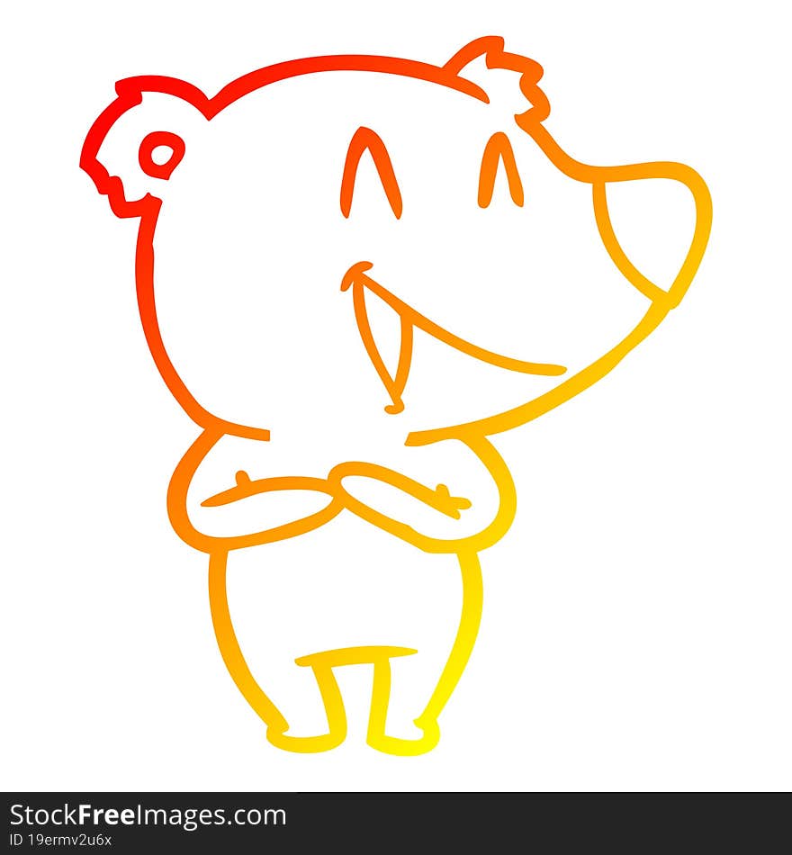 warm gradient line drawing of a laughing bear cartoon