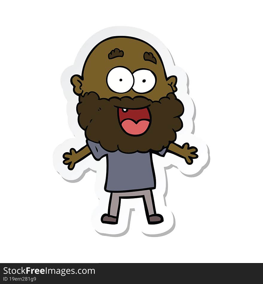 sticker of a cartoon crazy happy man with beard