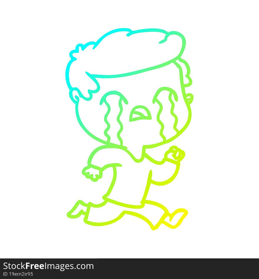 cold gradient line drawing of a cartoon man crying