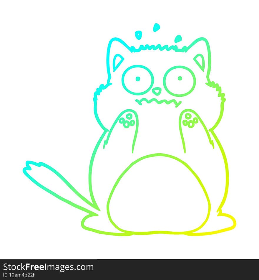 cold gradient line drawing cartoon worried cat