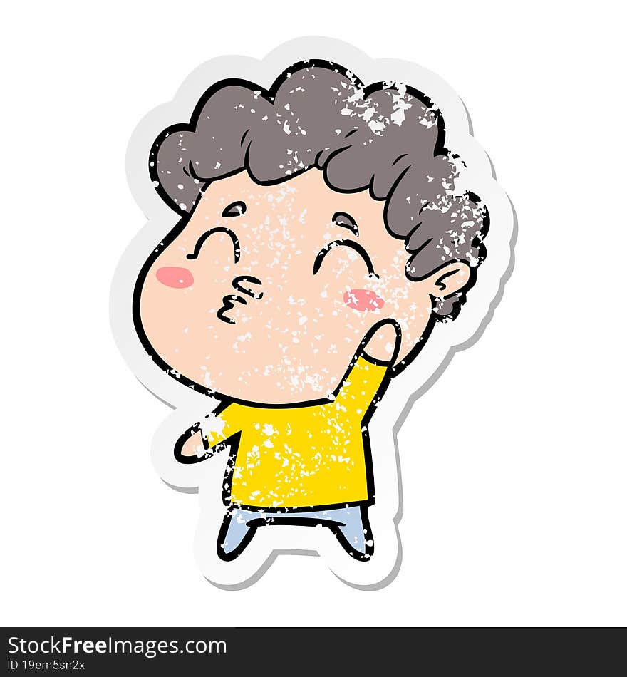 distressed sticker of a cartoon man pouting