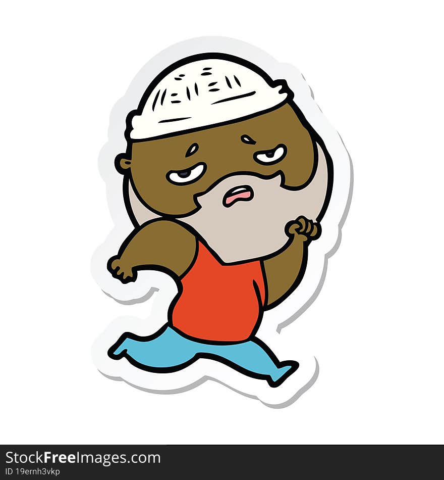 Sticker Of A Cartoon Worried Man With Beard