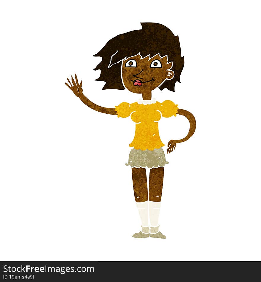 cartoon woman waving