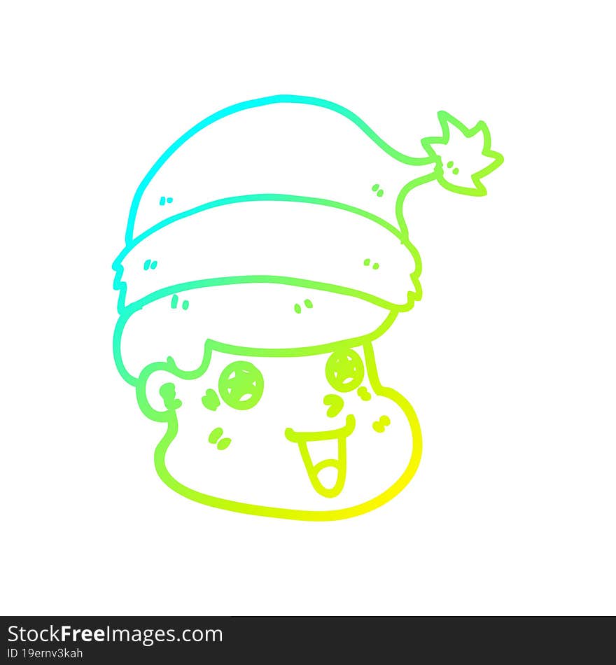 cold gradient line drawing cartoon man wearing christmas hat