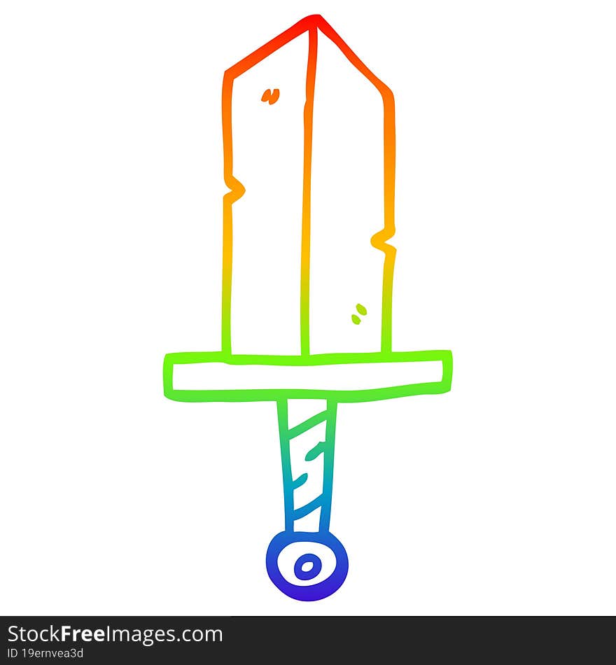 Rainbow Gradient Line Drawing Cartoon Golden Dagger