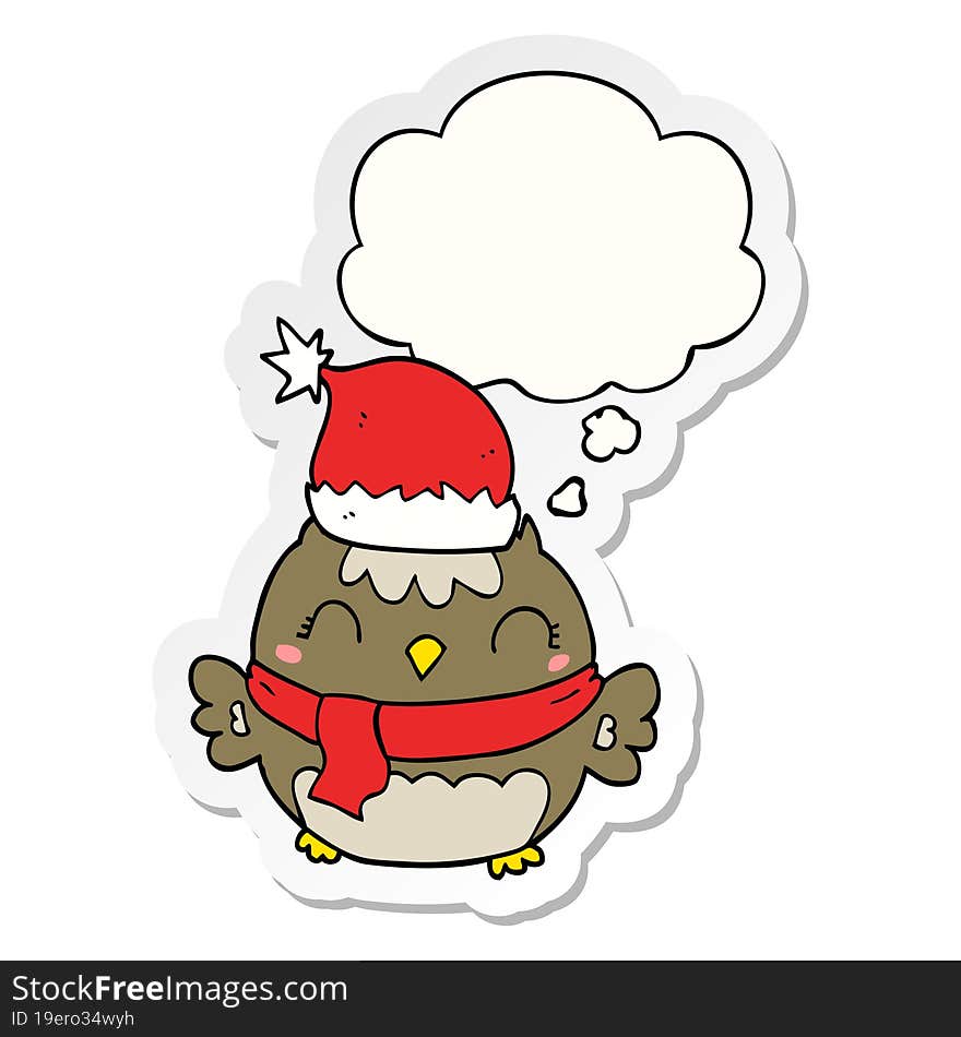 cute christmas owl and thought bubble as a printed sticker