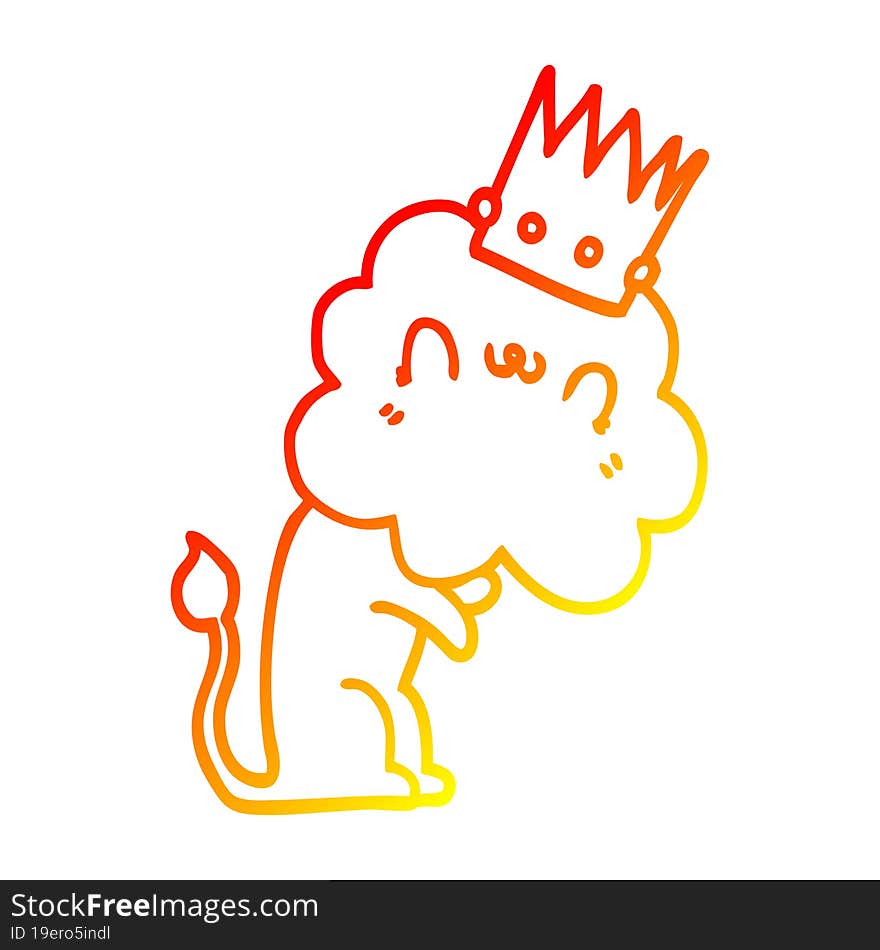 warm gradient line drawing cartoon lion with crown