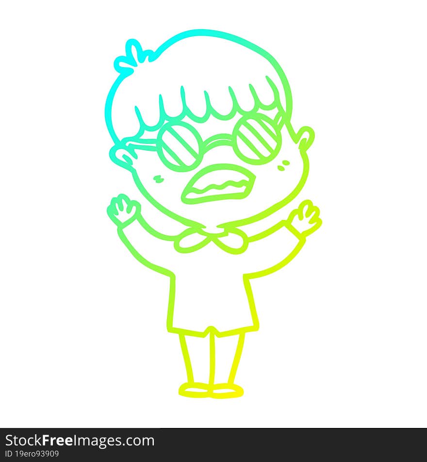 Cold Gradient Line Drawing Cartoon Boy Wearing Spectacles