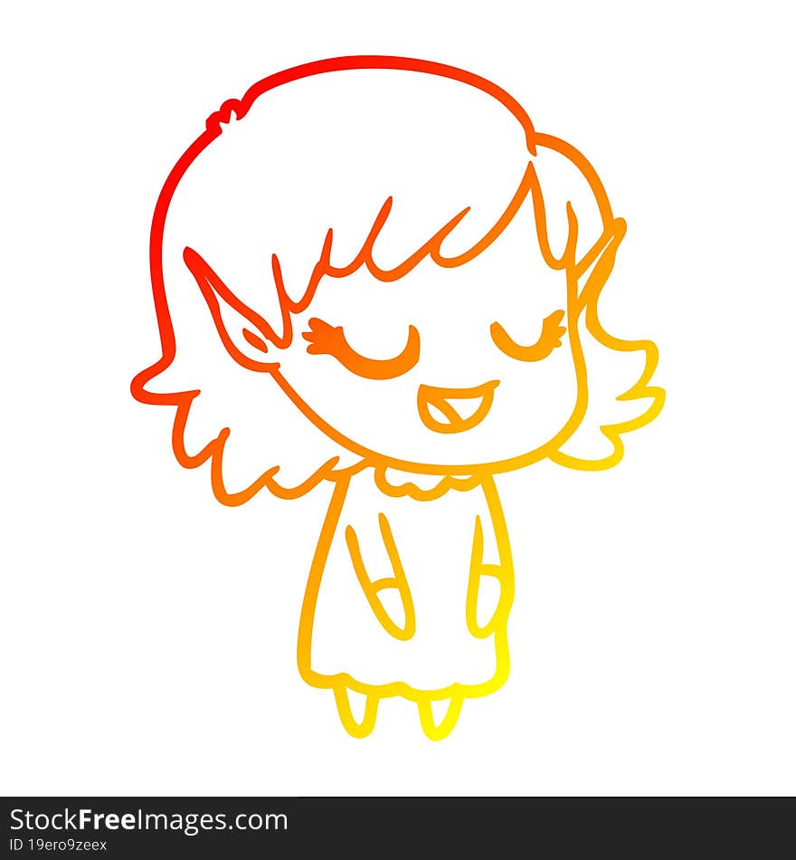 warm gradient line drawing happy cartoon elf girl