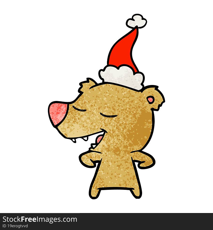 Textured Cartoon Of A Bear Wearing Santa Hat