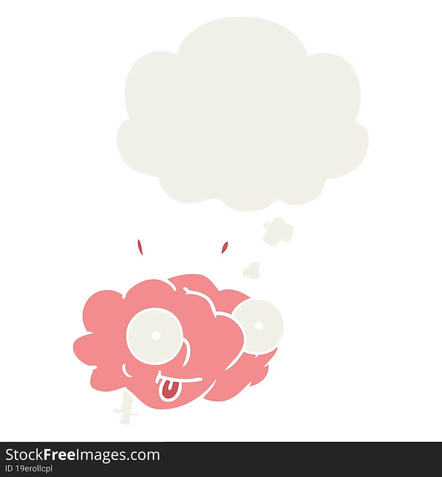 funny cartoon brain with thought bubble in retro style