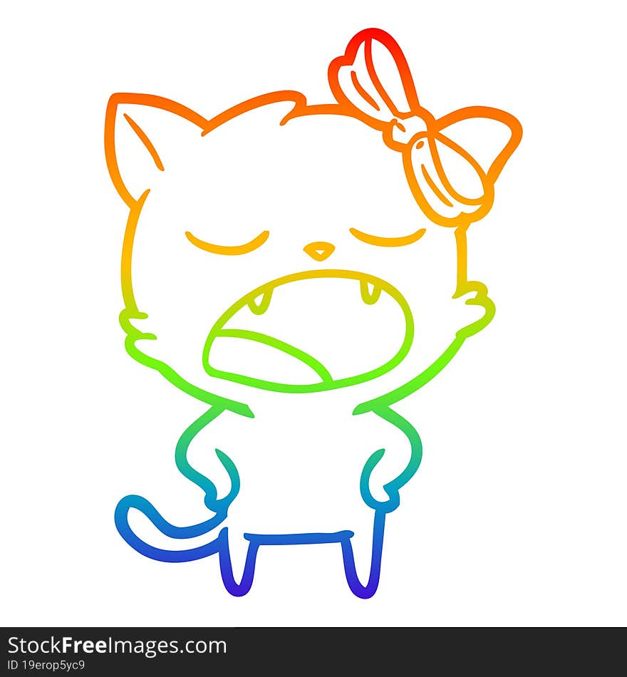 rainbow gradient line drawing cartoon yawning cat