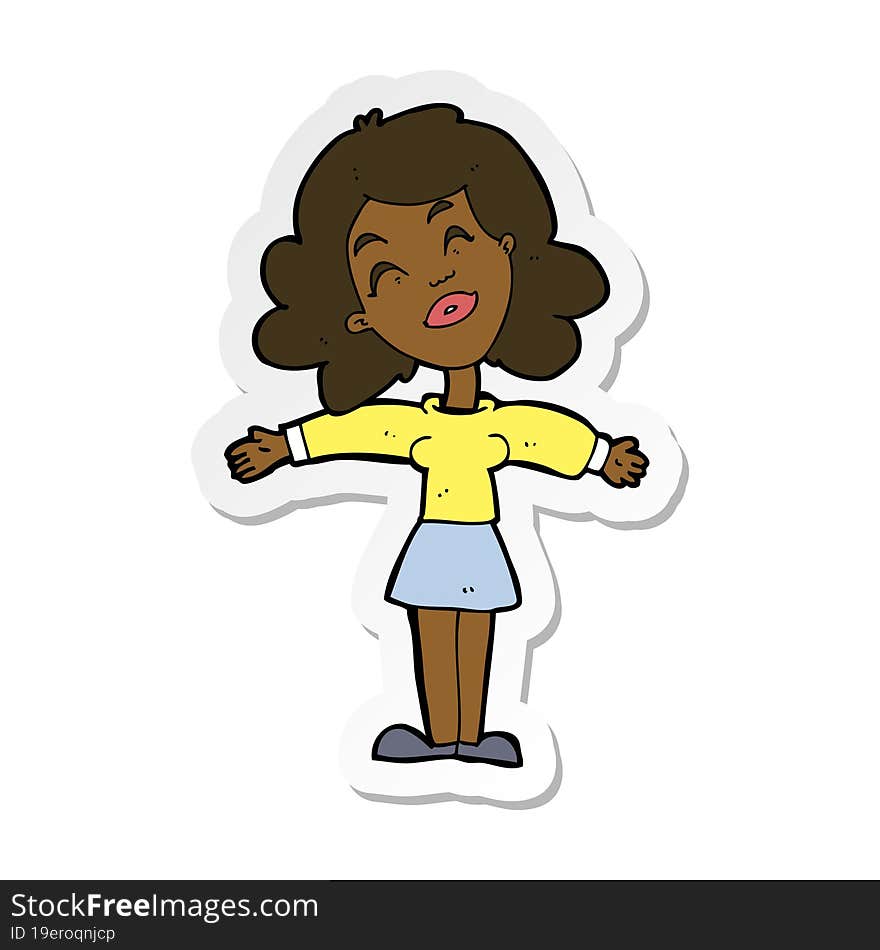 sticker of a cartoon woman with open arms