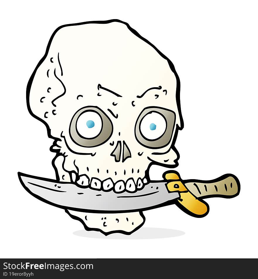 cartoon pirate skull with knife in teeth