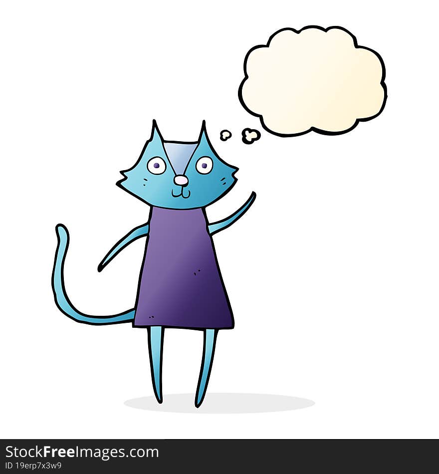 Cute Cartoon Black Cat Waving With Thought Bubble