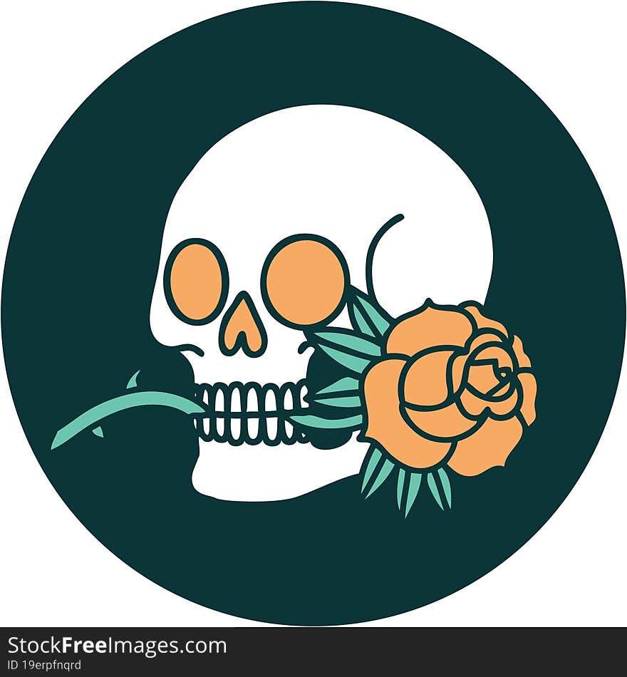 Tattoo Style Icon Of A Skull And Rose