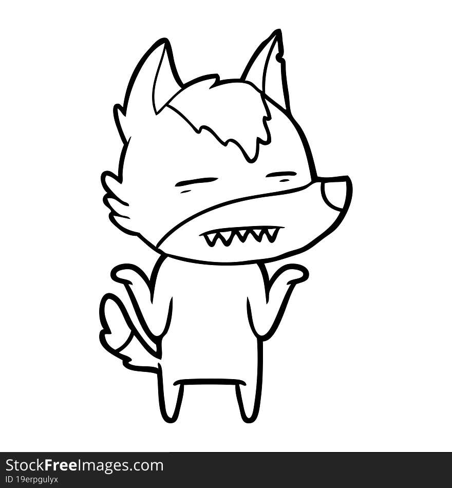 cartoon wolf showing teeth. cartoon wolf showing teeth