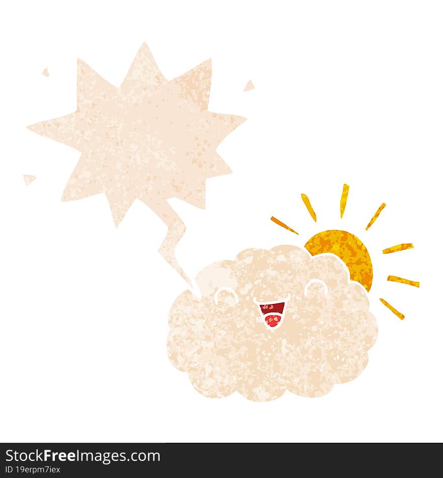 Happy Cartoon Cloud And Speech Bubble In Retro Textured Style