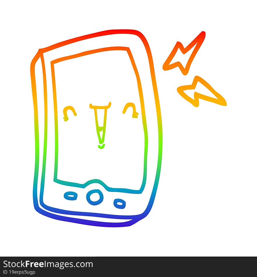 Rainbow Gradient Line Drawing Cute Cartoon Mobile Phone