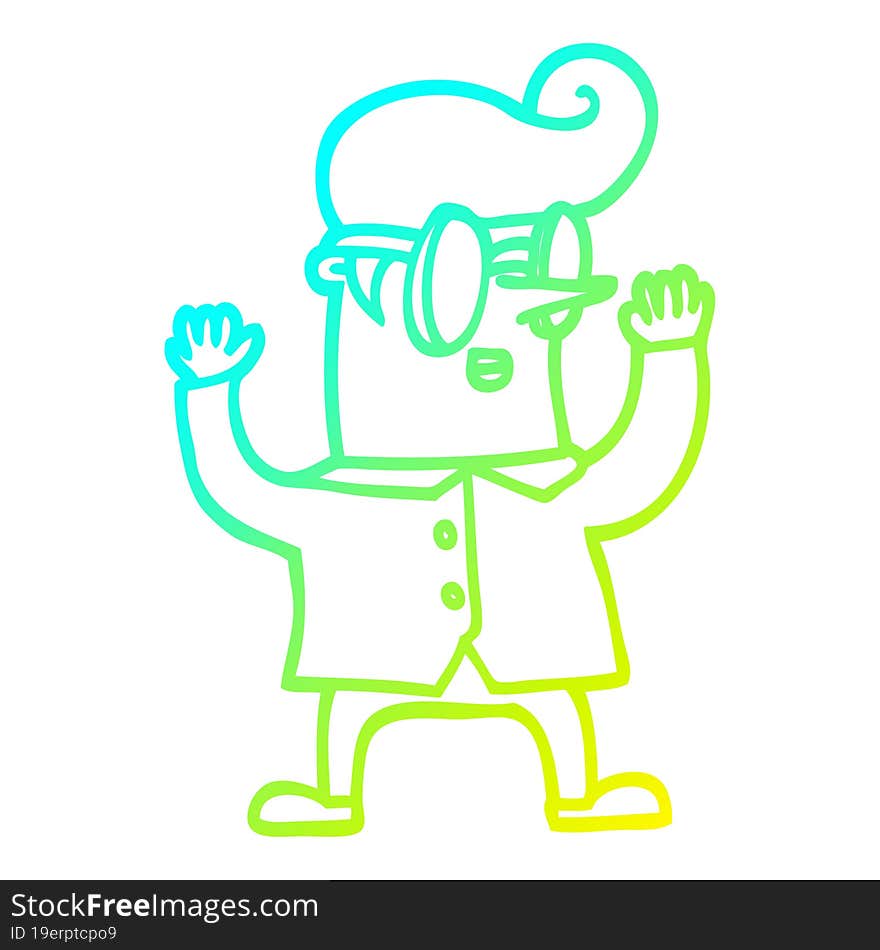 Cold Gradient Line Drawing Cartoon Nerd Man