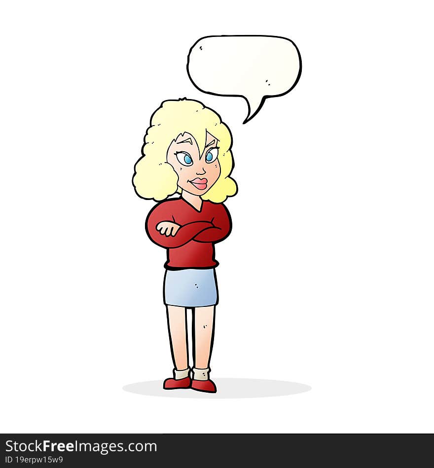 Cartoon Woman With Crossed Arms With Speech Bubble