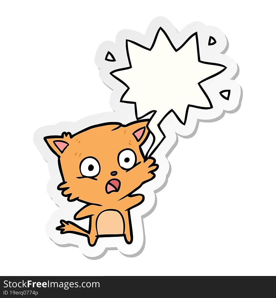 cartoon cat with speech bubble sticker. cartoon cat with speech bubble sticker