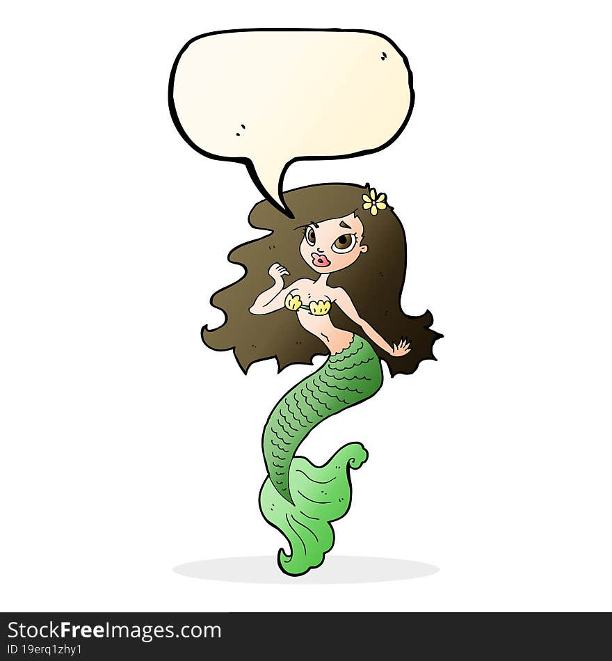 cartoon pretty mermaid with speech bubble