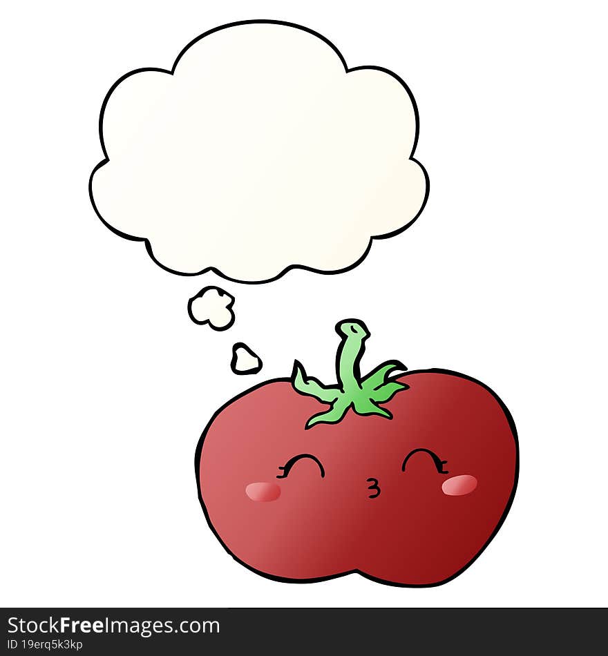 cartoon tomato and thought bubble in smooth gradient style