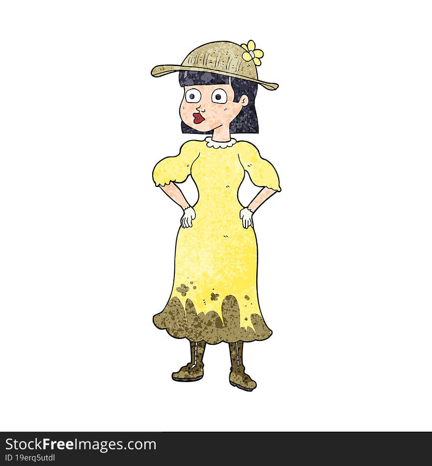 Textured Cartoon Woman In Muddy Dress