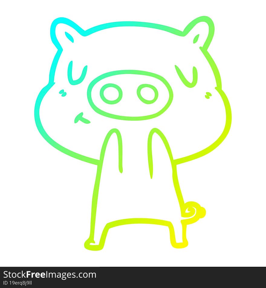 cold gradient line drawing cartoon content pig