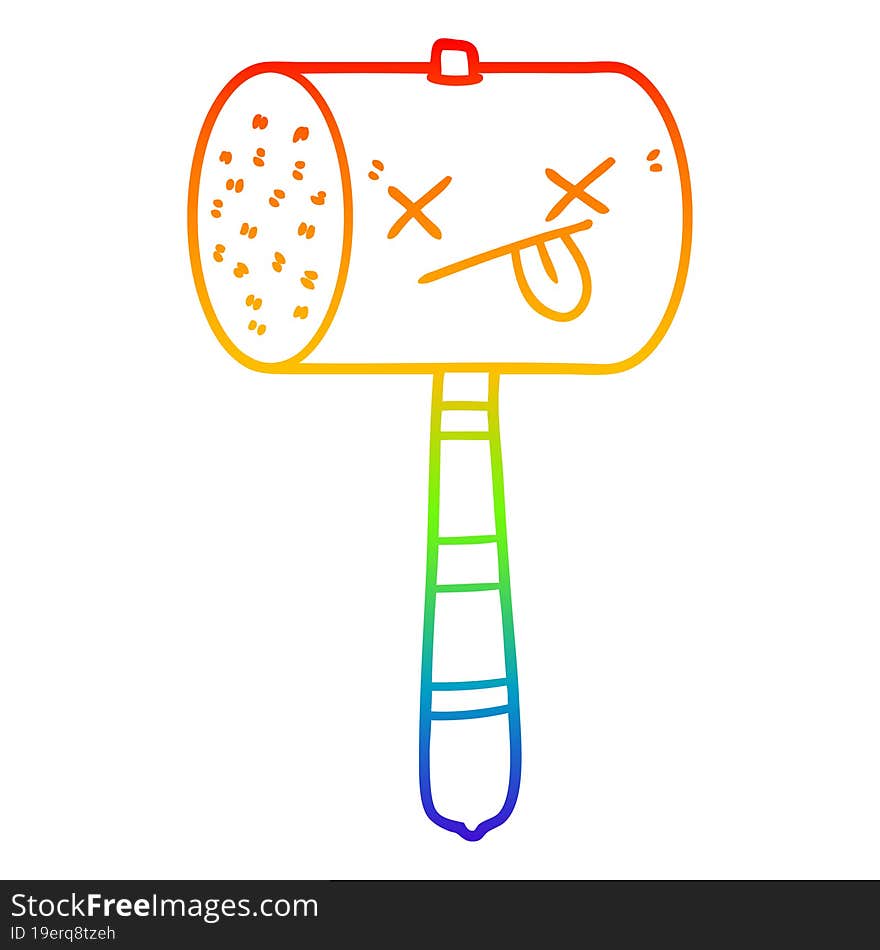 rainbow gradient line drawing cartoon mallet