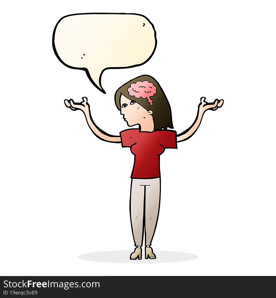 cartoon intelligent woman with speech bubble