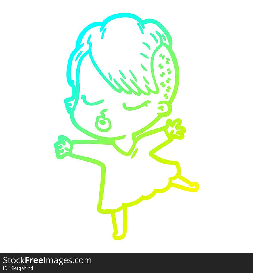 cold gradient line drawing cartoon pretty hipster girl