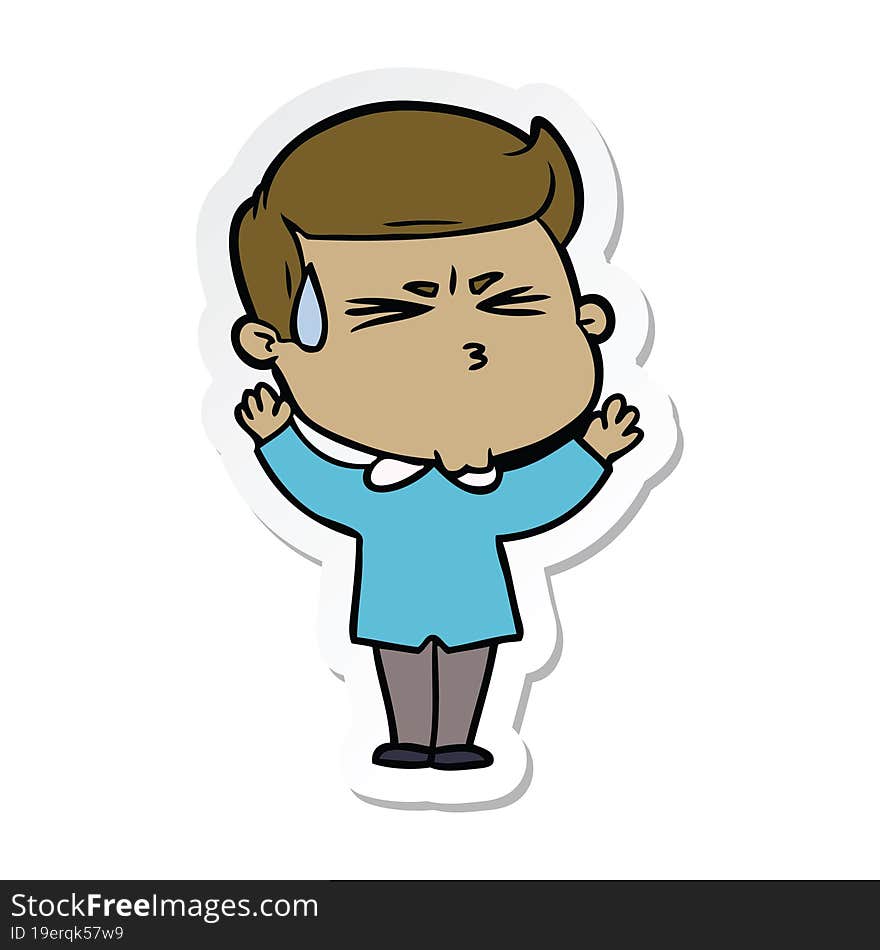 sticker of a cartoon man sweating