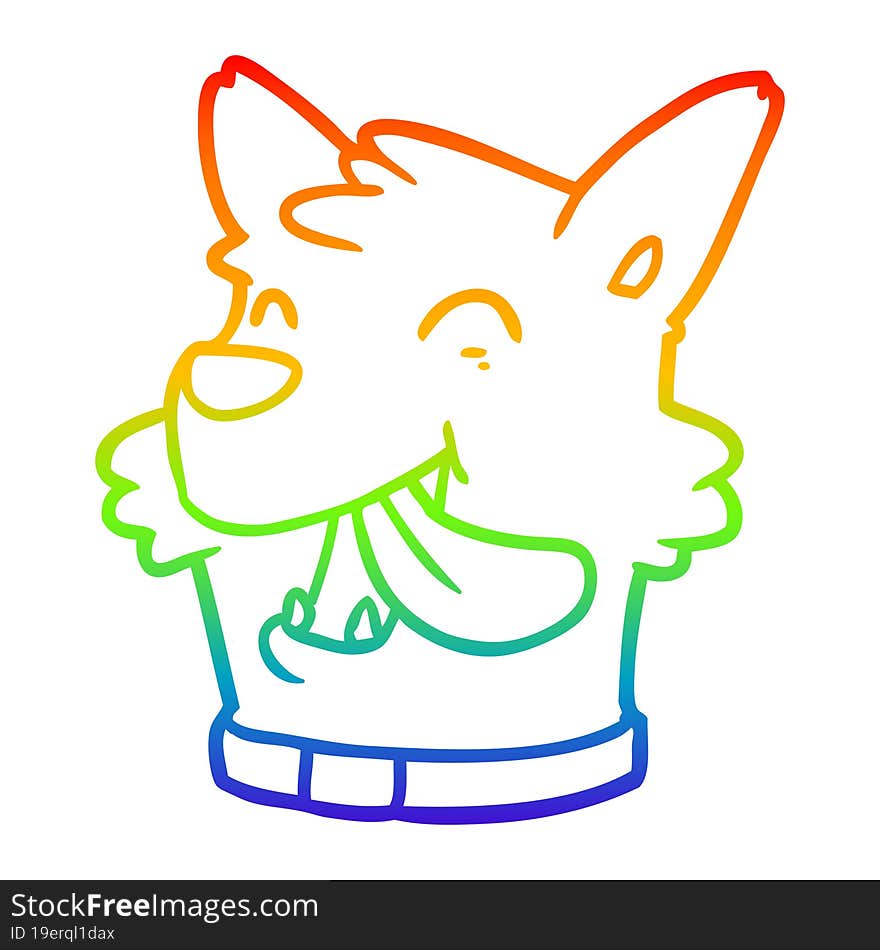 rainbow gradient line drawing of a cartoon happy dog face