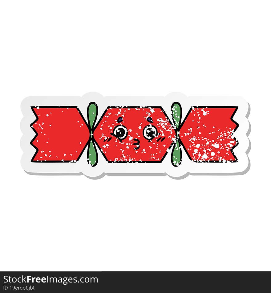 distressed sticker of a cute cartoon christmas cracker