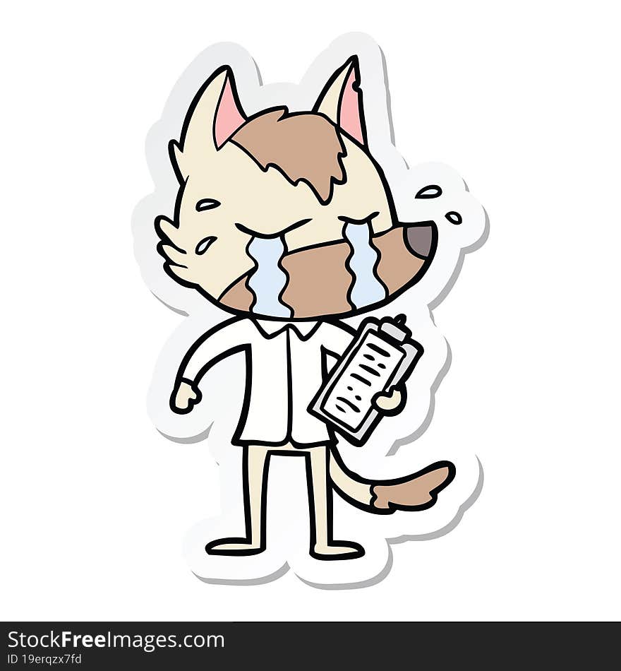 sticker of a cartoon crying wolf wearing work clothes