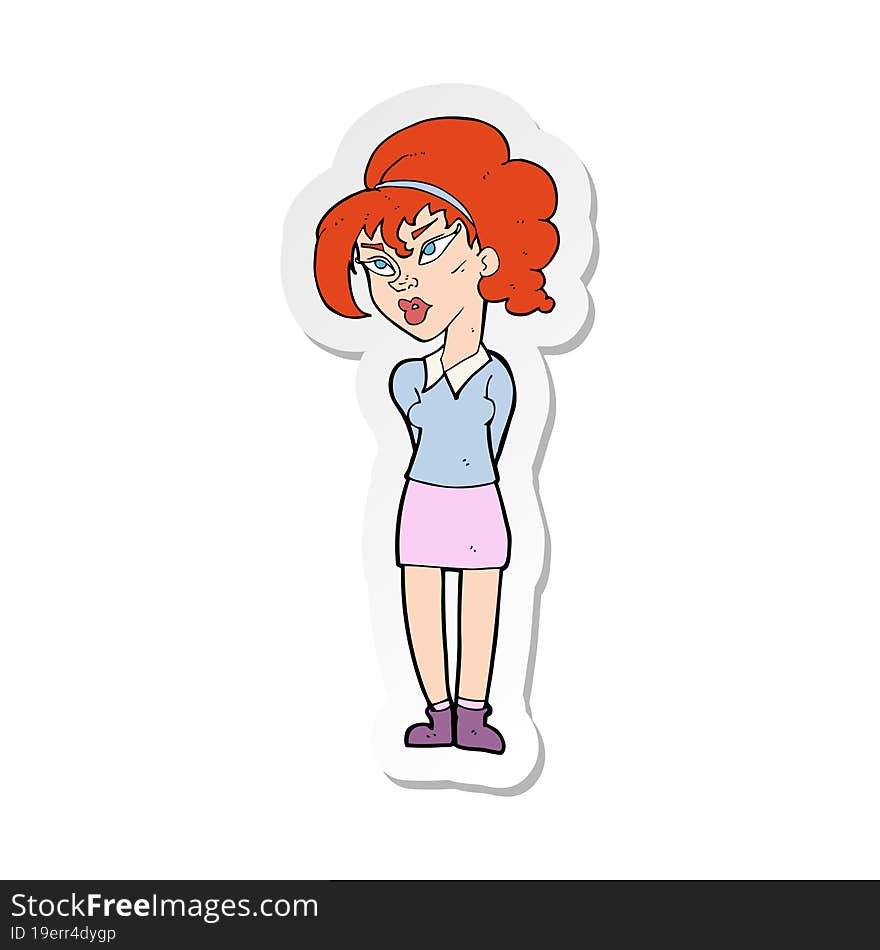 sticker of a cartoon pretty girl tilting head