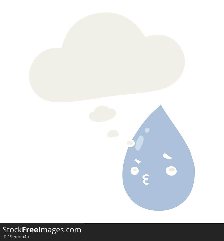 cartoon cute raindrop and thought bubble in retro style