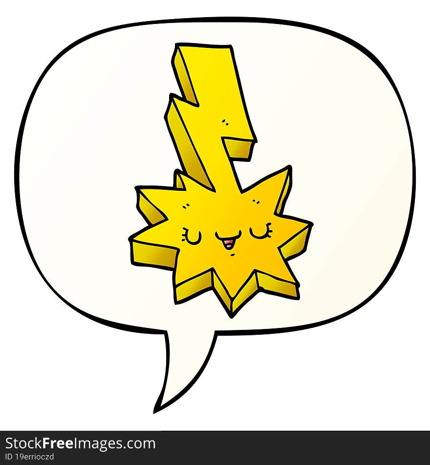 cartoon lightning strike and speech bubble in smooth gradient style