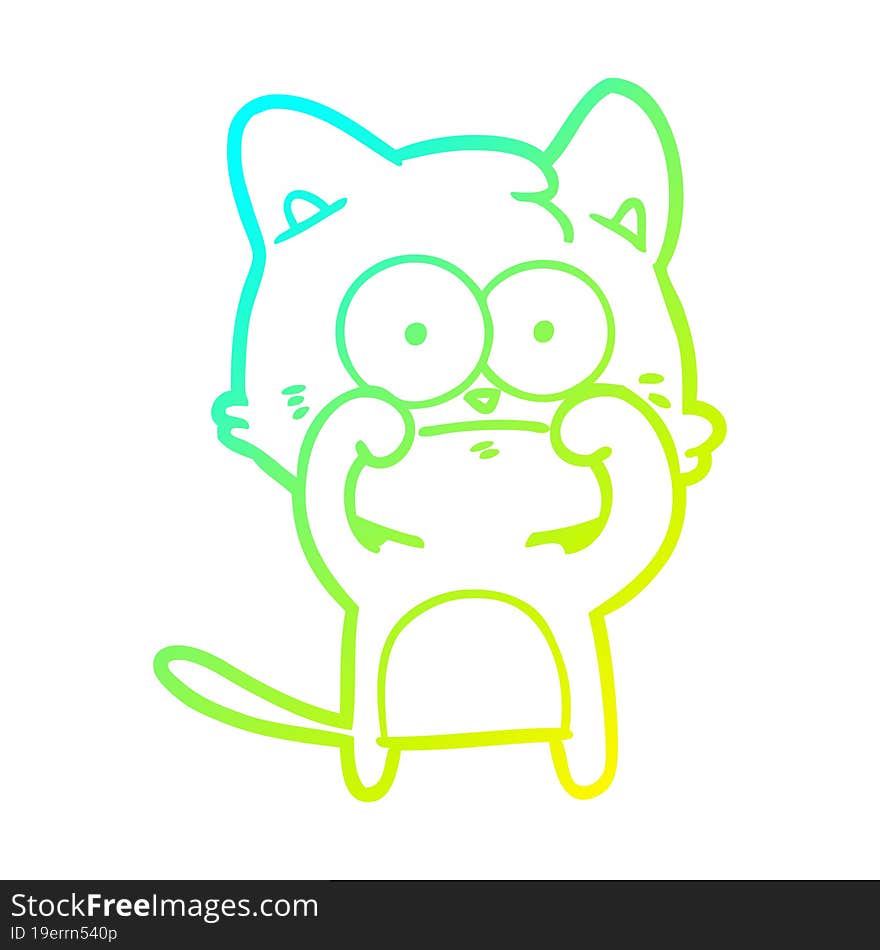 Cold Gradient Line Drawing Cartoon Nervous Cat