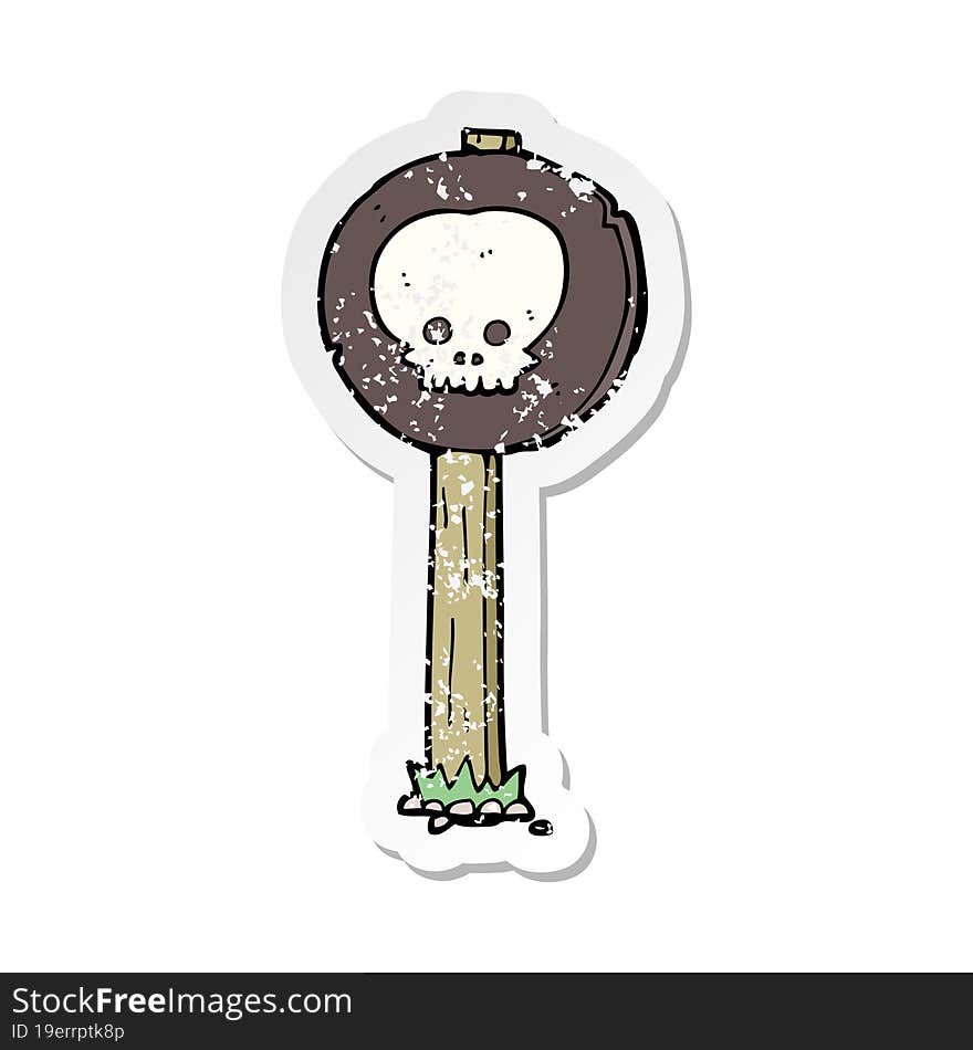 retro distressed sticker of a cartoon spooky skull signpost