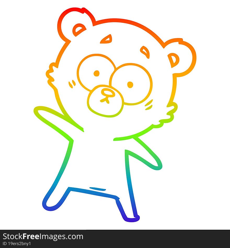 Rainbow Gradient Line Drawing Surprised Bear Cartoon