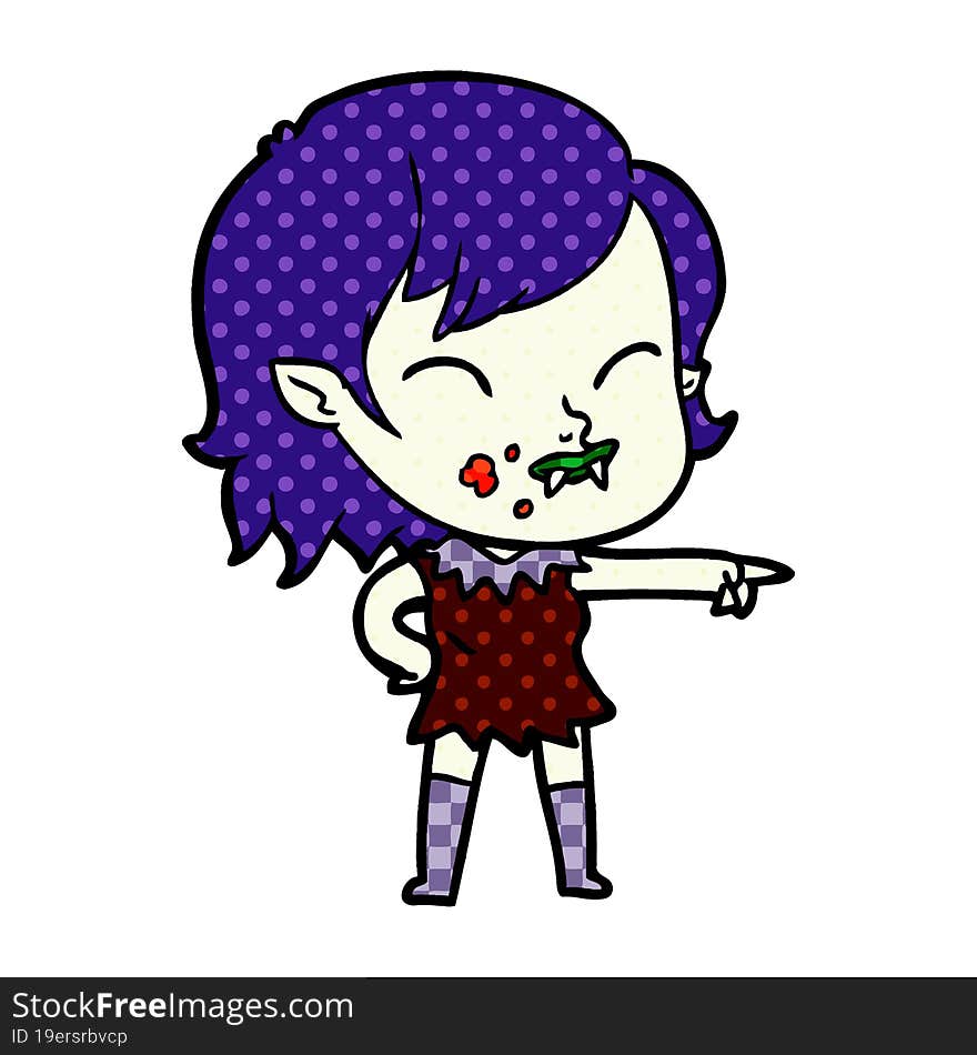 cartoon vampire girl with blood on cheek. cartoon vampire girl with blood on cheek