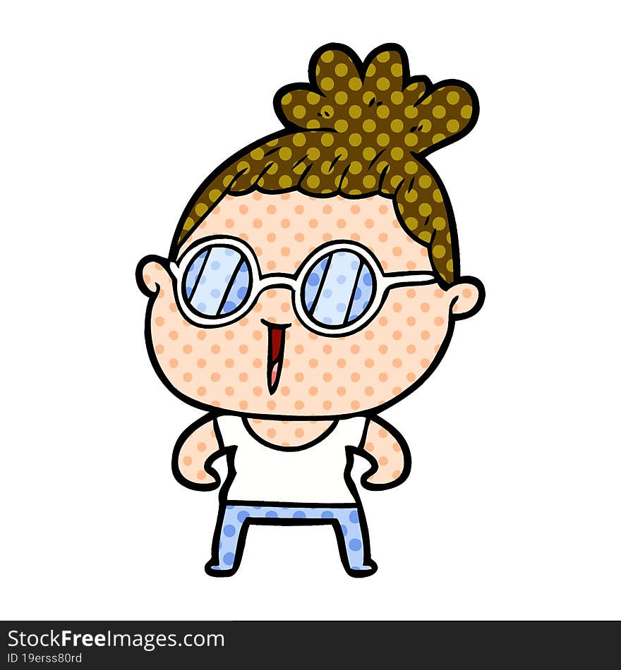 cartoon tough woman wearing spectacles. cartoon tough woman wearing spectacles