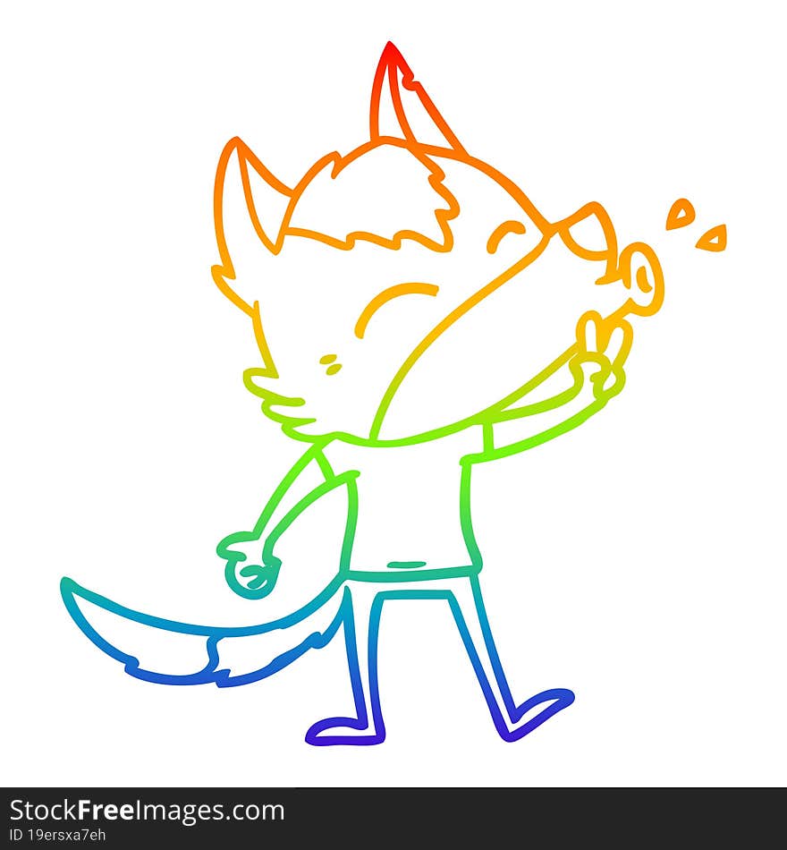 rainbow gradient line drawing howling cartoon wolf wearing clothes