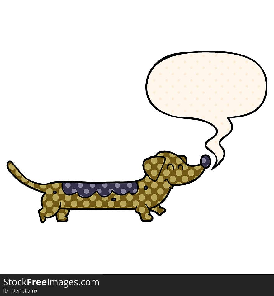 cartoon dog with speech bubble in comic book style