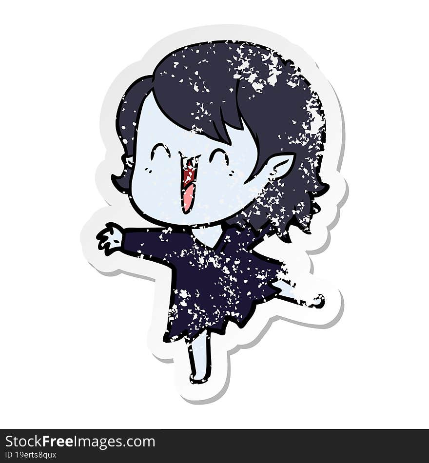 distressed sticker of a cute cartoon happy vampire girl