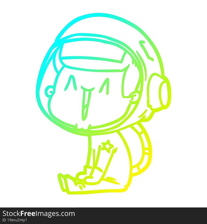 cold gradient line drawing happy cartoon astronaut sitting